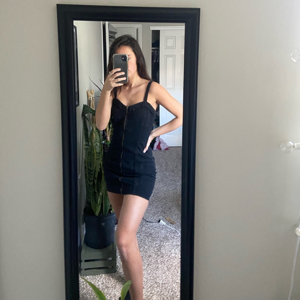 Black zip up jean dress